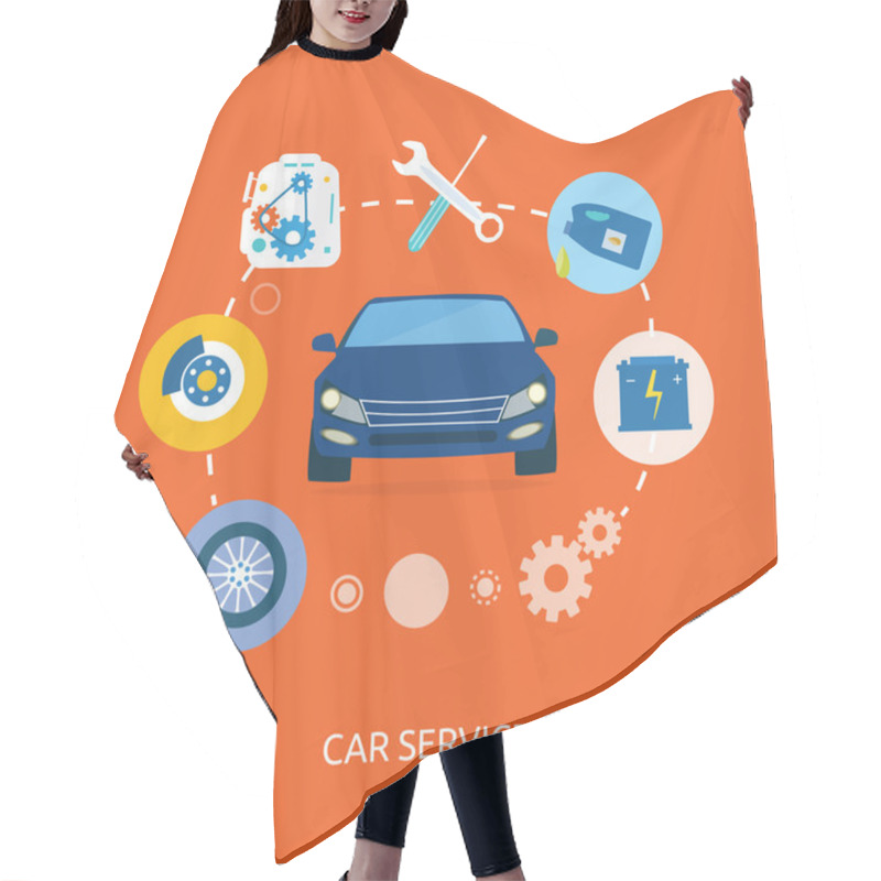 Personality  Auto Mechanic Service Flat Icons Of Maintenance Car Repair Hair Cutting Cape