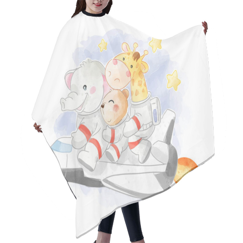 Personality  Cute Animal Friend Riding Rocket Ship Illustration Hair Cutting Cape