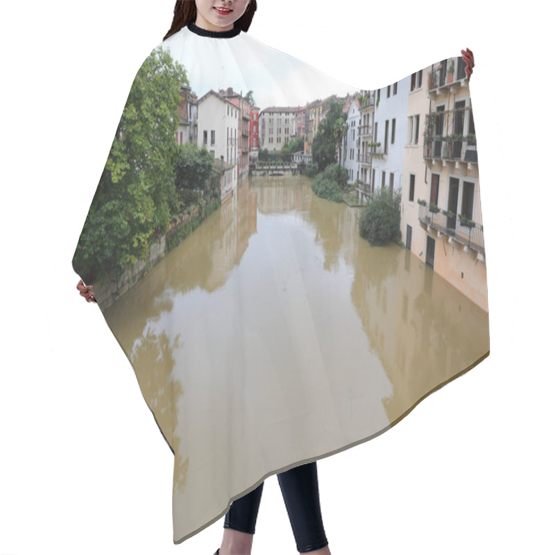 Personality  River In Flood Flowing Through City Streets Surrounded By Houses During Flood Caused By Torrential Rains Hair Cutting Cape