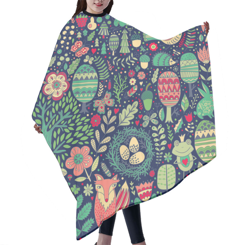 Personality  Floral Seamless Pattern With Forest Animals Hair Cutting Cape