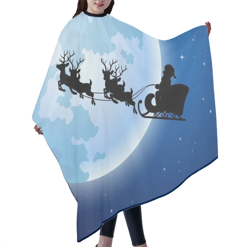 Personality  Santa Claus Rides Reindeer Sleigh Silhouette Against A Full Moon Background Hair Cutting Cape