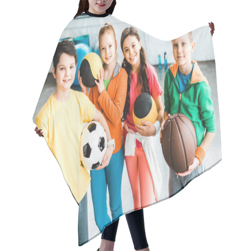 Personality  Excited Children In Sportswear Posing With Balls Hair Cutting Cape