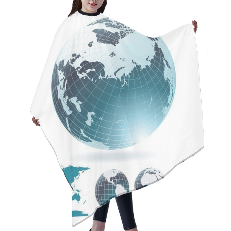 Personality  Globe And Detail Map Of The World. Hair Cutting Cape