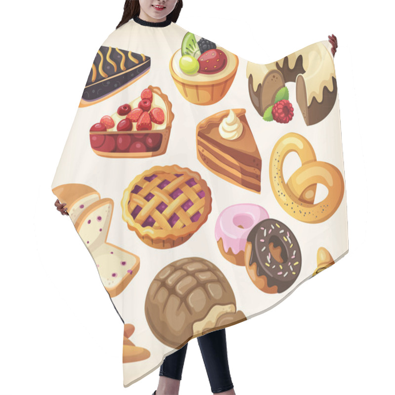 Personality  Set Of Pies And Flour Products From Bakery Or Pastry Shop Hair Cutting Cape