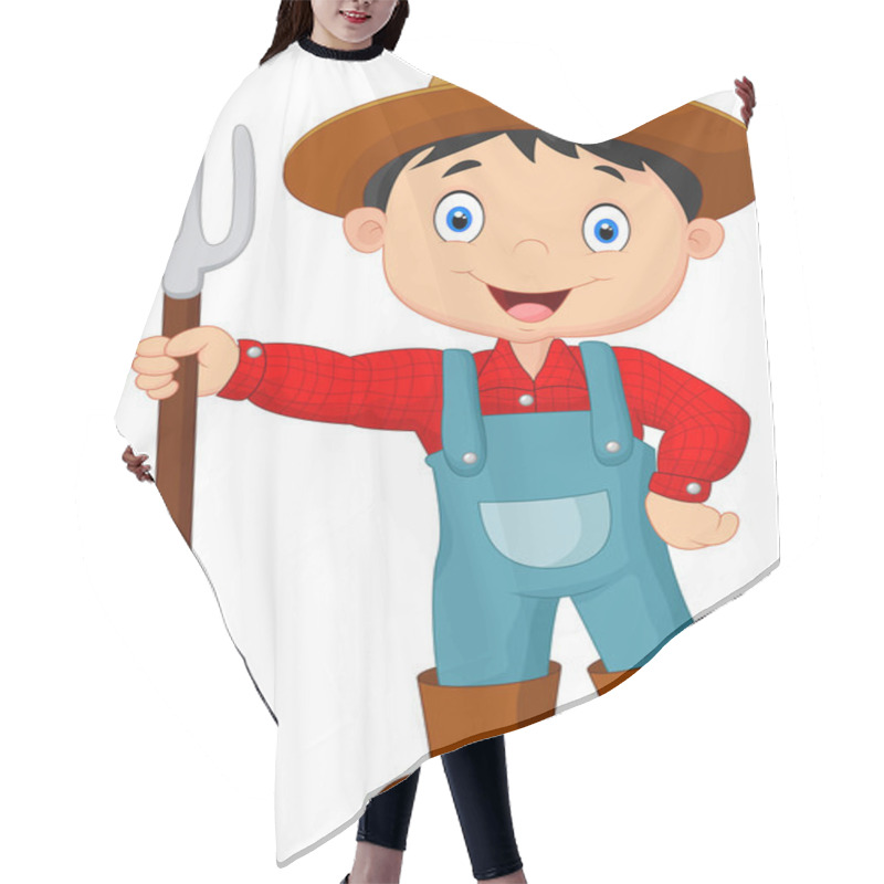 Personality  Cartoon Young Farmer Holding Rake Hair Cutting Cape