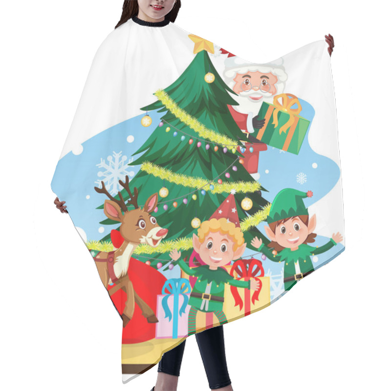 Personality  Santa Claus With Elfs And Reindeers Illustration Hair Cutting Cape