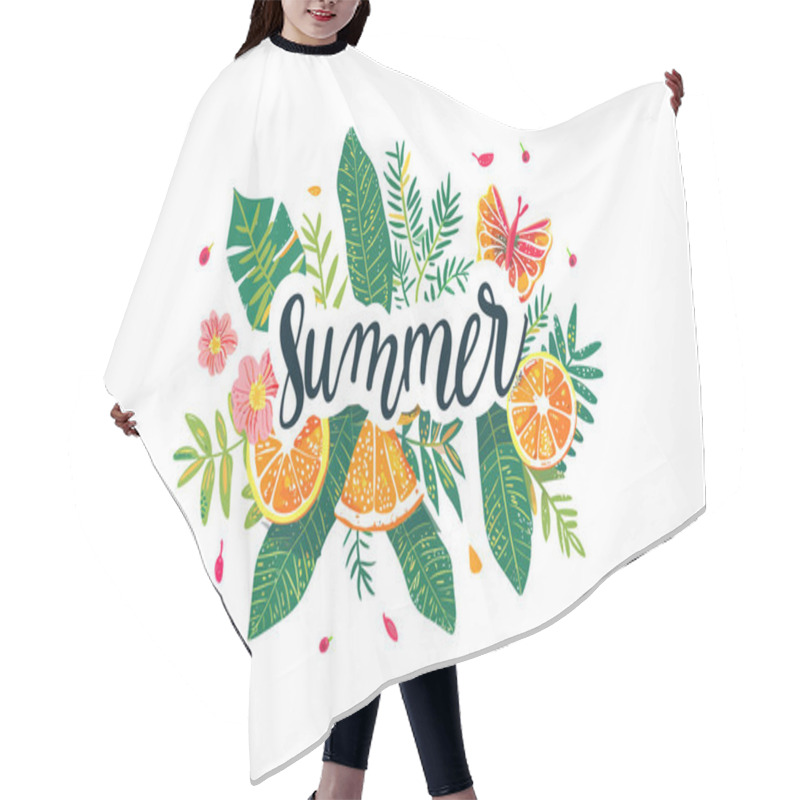 Personality  Summer Vibes Illustration With Tropical Elements. Vector Illustration Design. Hair Cutting Cape