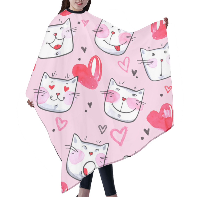 Personality  Seamless Pattern With Cute Kittens. Hair Cutting Cape