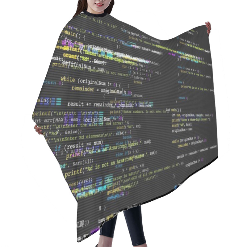 Personality  Program Code Glitch Background, Computer Bug Or Software Development Problem. Vector Backdrop With Distorted Program Code Line, Screen Pixels Color Noise. System Error, Hardware Fail Or Hackers Attack Hair Cutting Cape