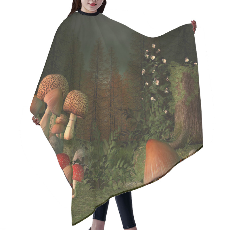 Personality  Mushrooms Enchanted Place In A Firs Forest - 3D Illustration Hair Cutting Cape