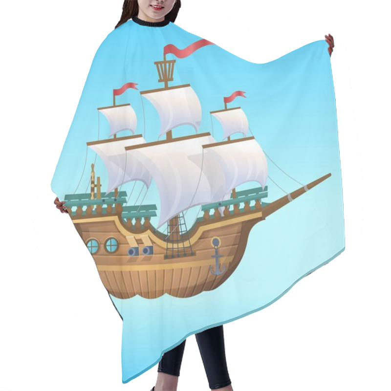 Personality  Cartoon Vector Illustration. Pirate Ship, Sailing Ship.  Hair Cutting Cape