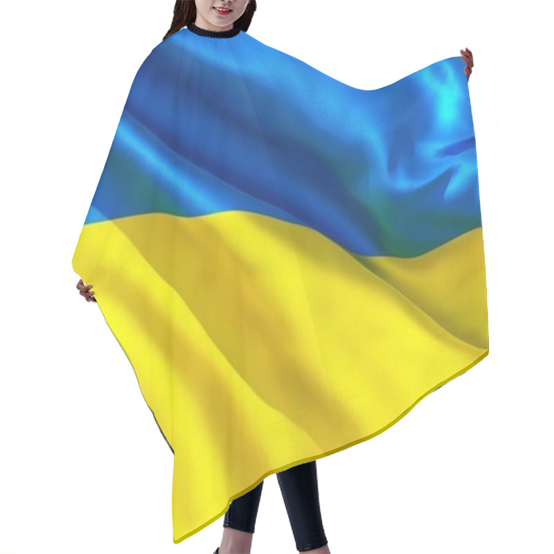 Personality  Realistic Silk Material Ukraine Waving Flag, High Quality Detailed Fabric Texture. 3d Illustration Hair Cutting Cape