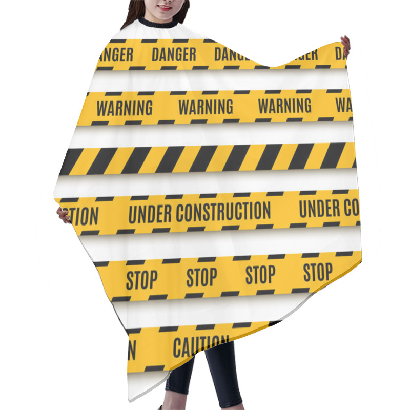 Personality  Set Of Yellow Warning Tapes Hair Cutting Cape