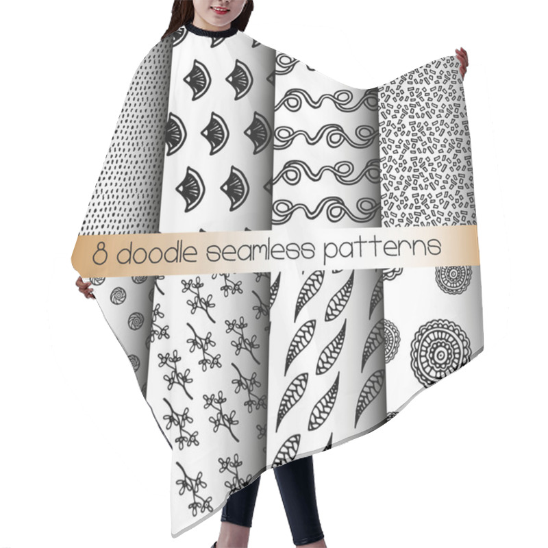 Personality  Set Of 8 Black And White Doodle Seamless Patterns Hair Cutting Cape