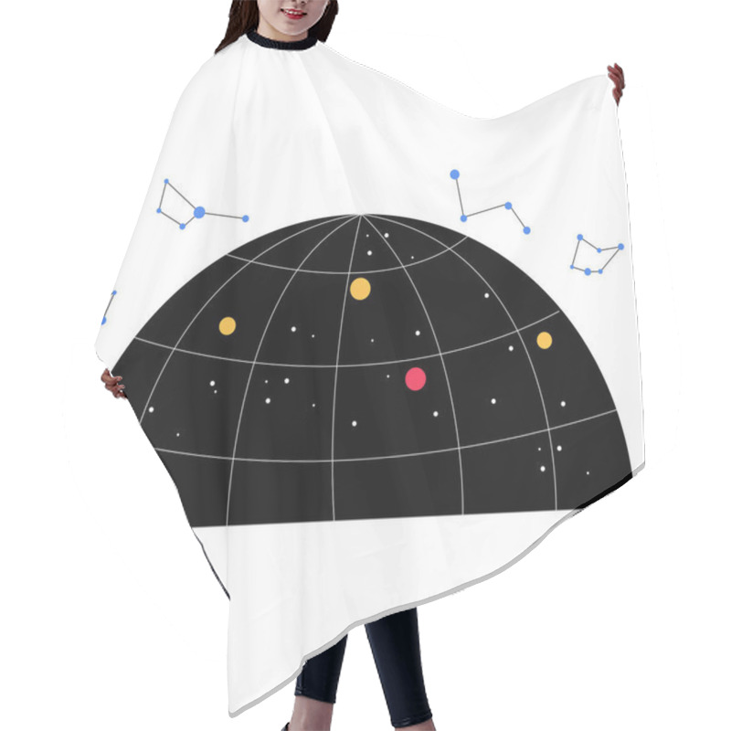 Personality  Celestial Sphere With Star Constellations And A Star Map Representing Astronomy And Space Exploration. Flat Vector Illustration Symbolizing Scientific Observation And Stargazing. Hair Cutting Cape