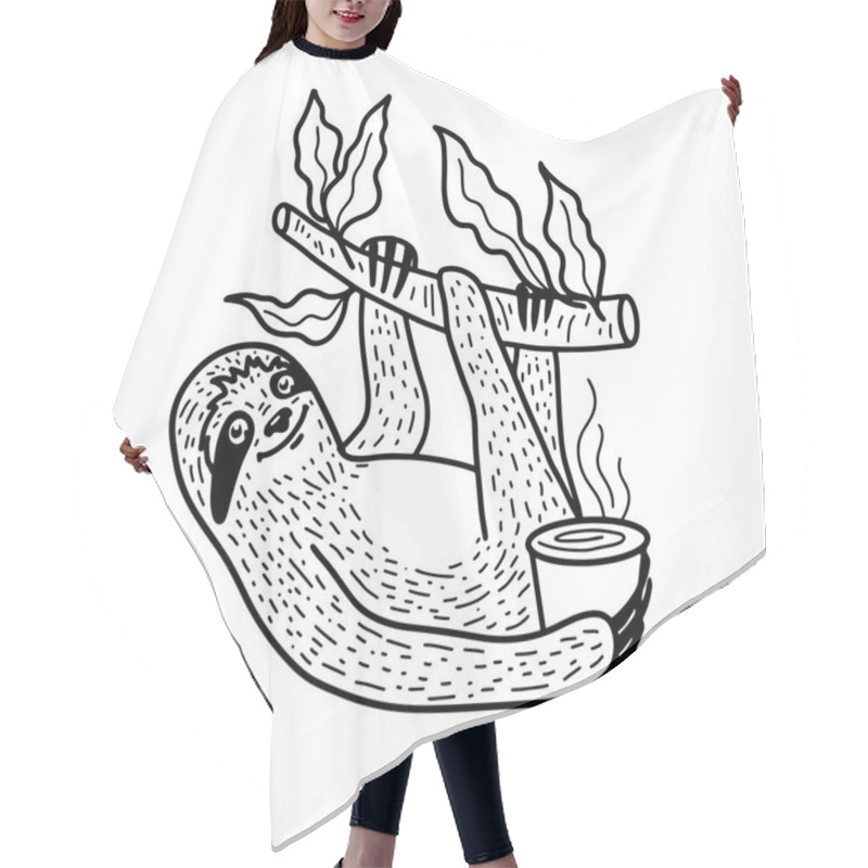 Personality  Cute Sloth Nahging On A Tree Branch With A Cup Of Hot Coffee. Hand Drawn, Doodle Style Vector Illustration Hair Cutting Cape