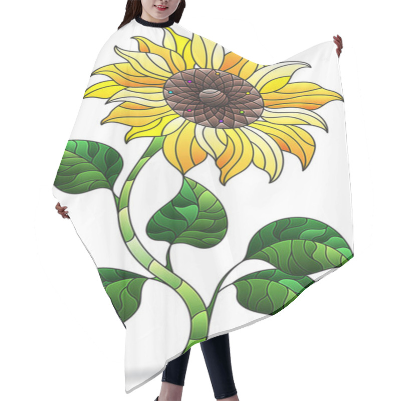 Personality  Illustration In Stained Glass Style With Abstract Sunflower Flower, Flower Isolated On White Background Hair Cutting Cape