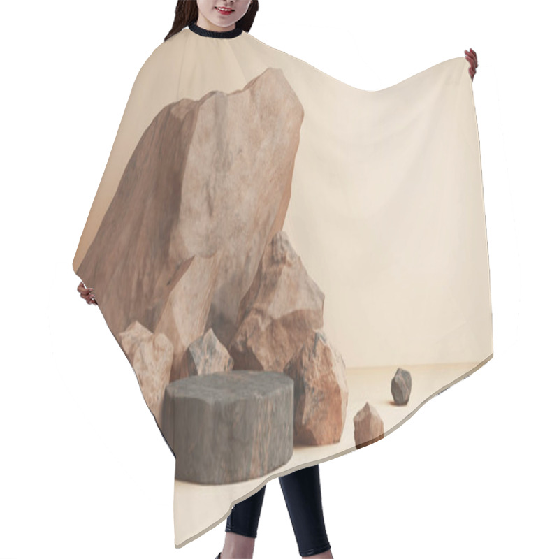 Personality  Mars Rock Group Copper And Black Arid Platform Podium Surface Texture Rough Masculine Men Male Concept Raw Stone Stand Advertisement Display Product Backdrop Mountain Rock Volcanic. 3D Illustration. Hair Cutting Cape