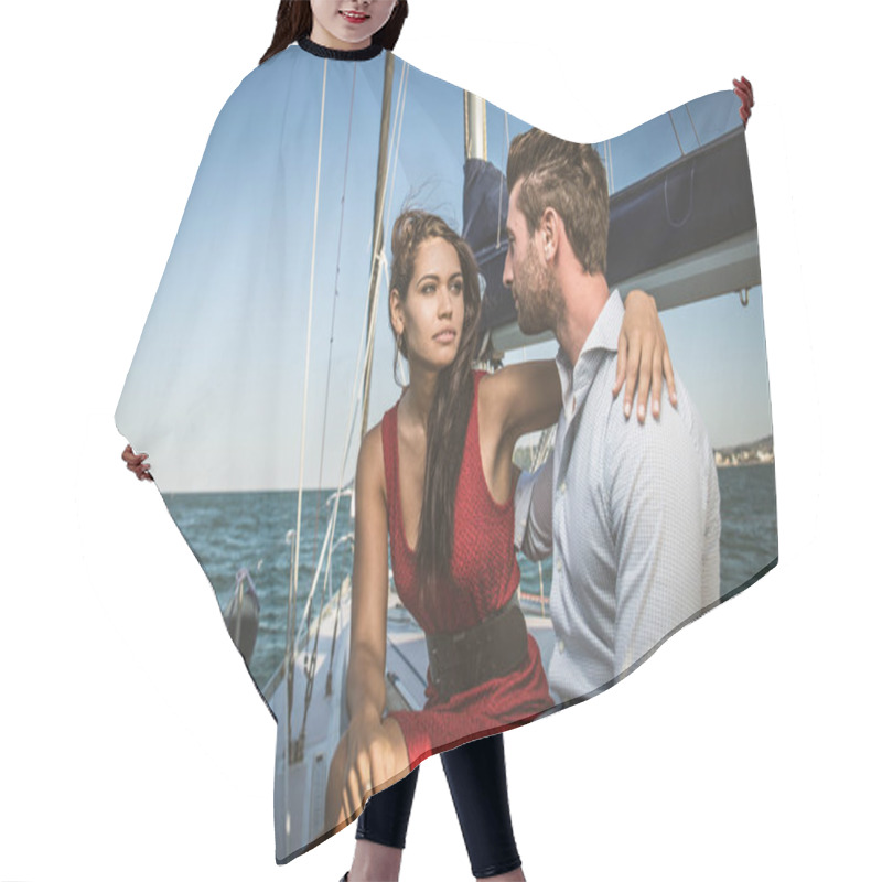 Personality  Happy Couple Taking A Romantic Cruise On The Sail Boat Hair Cutting Cape