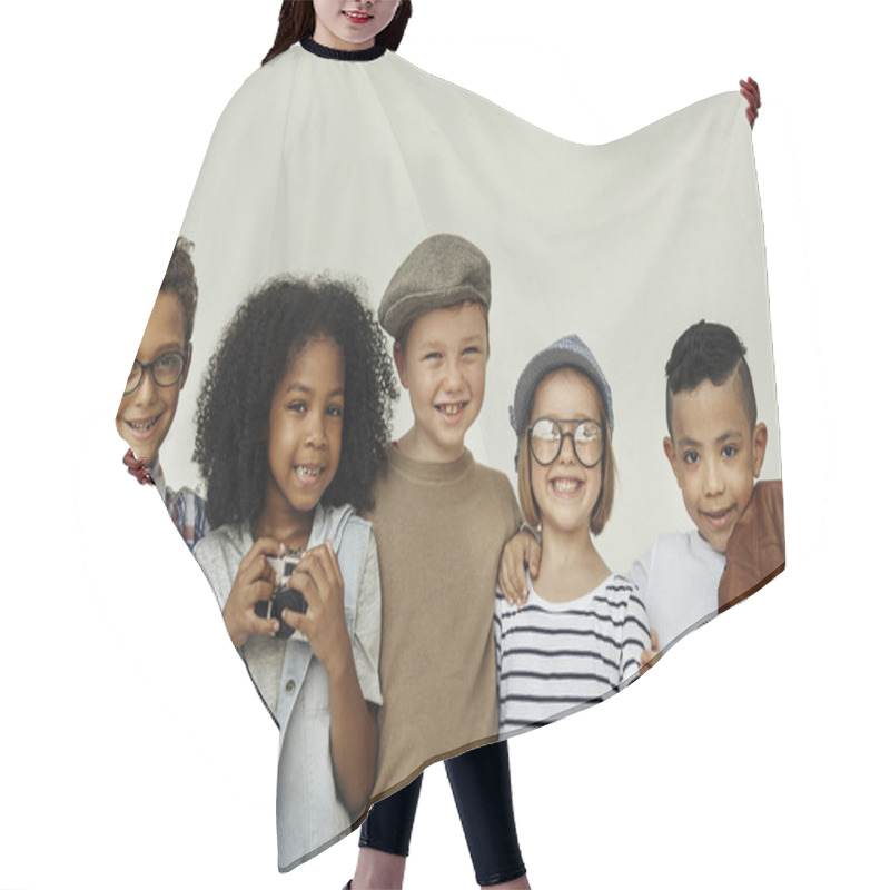 Personality  Kids Laughing And Have Fun Hair Cutting Cape