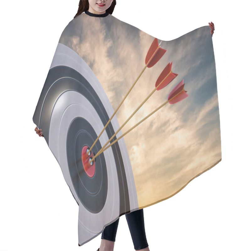 Personality  3D Rendered Illustration Of Target With Arrows At Sunset. Hair Cutting Cape