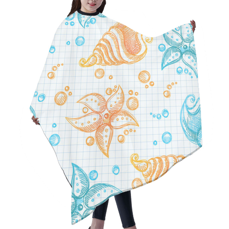 Personality  Hand Drawn Pattern Of Starfishes And Shells Hair Cutting Cape