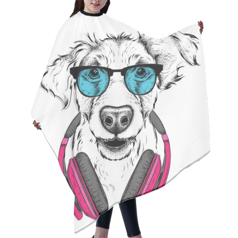 Personality  Dog In Glasses And Headphones. Vector Illustration. Hair Cutting Cape