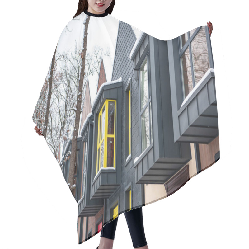 Personality  Stylish Modern Buildings With Snow On Roofs In Winter Hair Cutting Cape