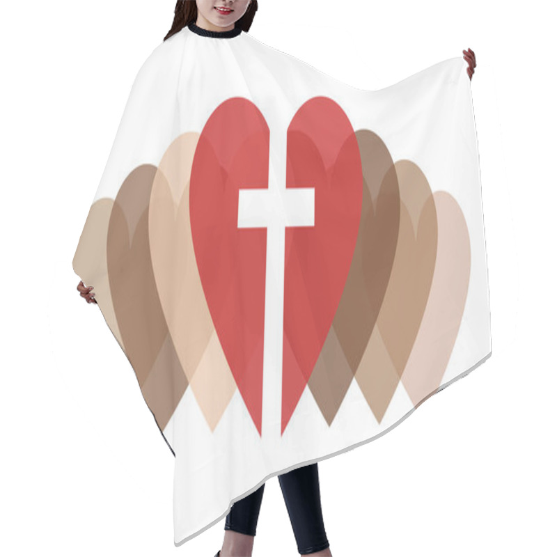 Personality  Christian Love For Diversity Of All Lives Banner. Anti-racism Cross With Skin Tone Hearts Representing Love, Inclusivity, Diversity And Equality For All Ethnic Groups. Vector Illustration. Hair Cutting Cape