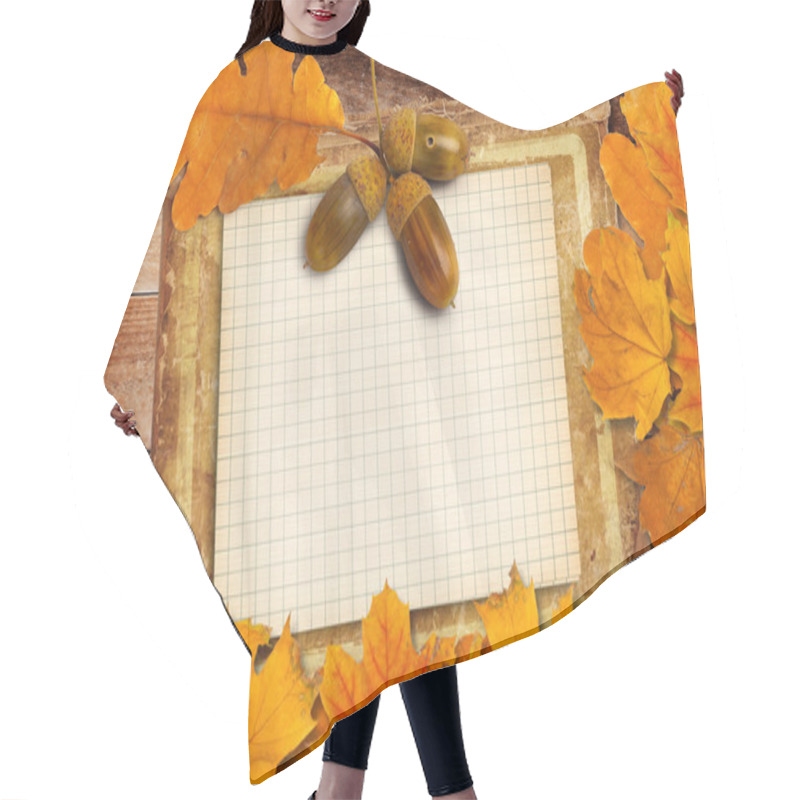 Personality  Old Grunge Paper With Autumn Oak Leaves And Acorns On The Abstra Hair Cutting Cape