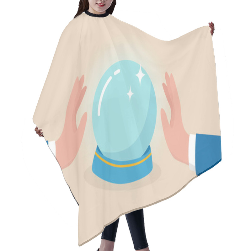 Personality  Business Forecast, Investment Stock Market Prediction Or Super Power To See Future, Fortune Teller To See Opportunity Concept, Businessman Hand With Magical Power See Forecasting On Crystal Magic Ball Hair Cutting Cape