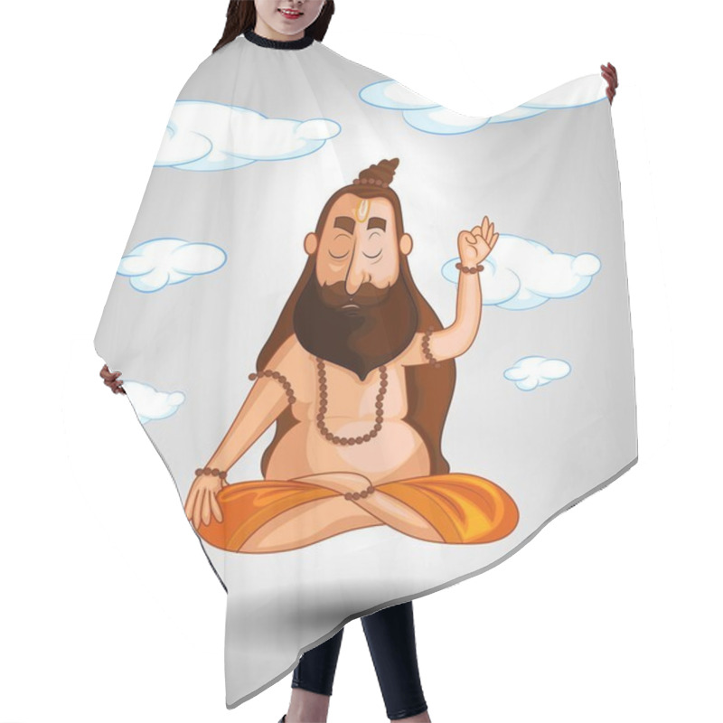 Personality  Cartoon Style Indian Sadhu Character Illustration Hair Cutting Cape