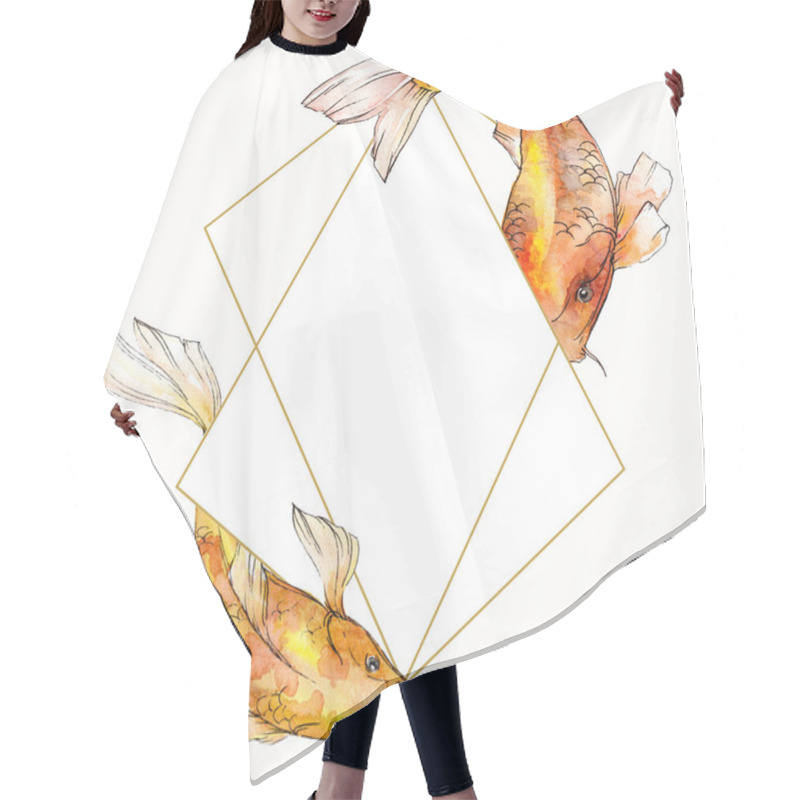 Personality  Watercolor Aquatic Underwater Tropical Fish Set. Red Sea And Exotic Fishes Inside: Goldfish. Frame Border Square. Hair Cutting Cape