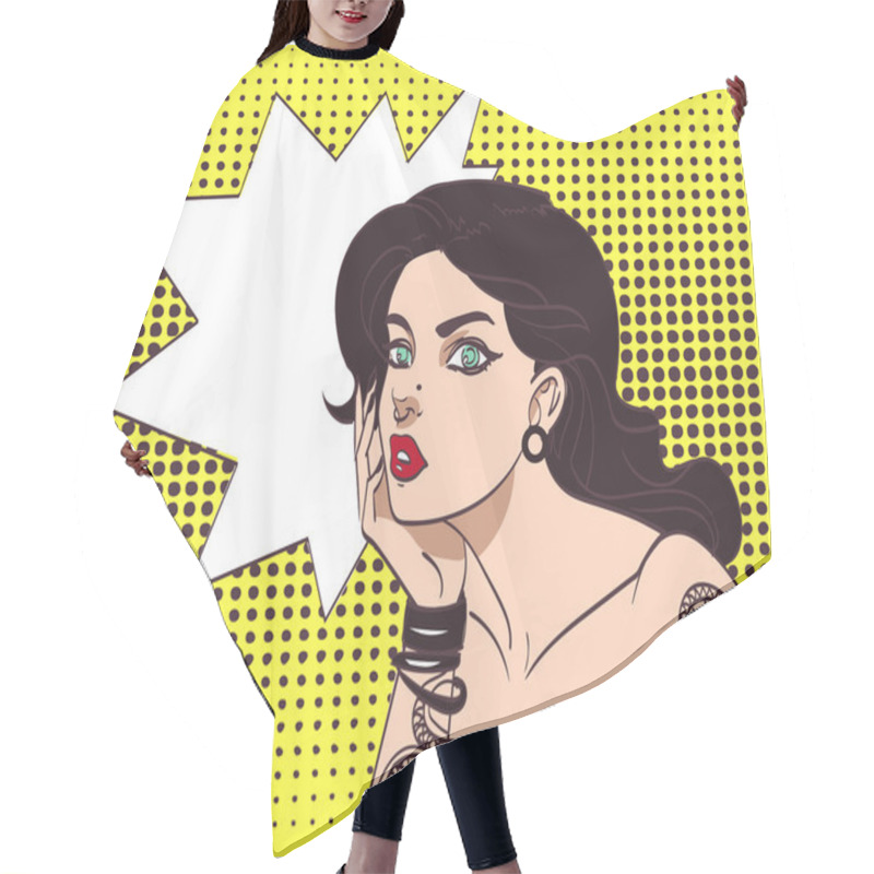 Personality  Vector Beautiful Gothic Punk Hipster Girl In Pop Art Style With Tatoo And Speech Wow Bubble. Eps 10 In Many Layers For Your Need Hair Cutting Cape