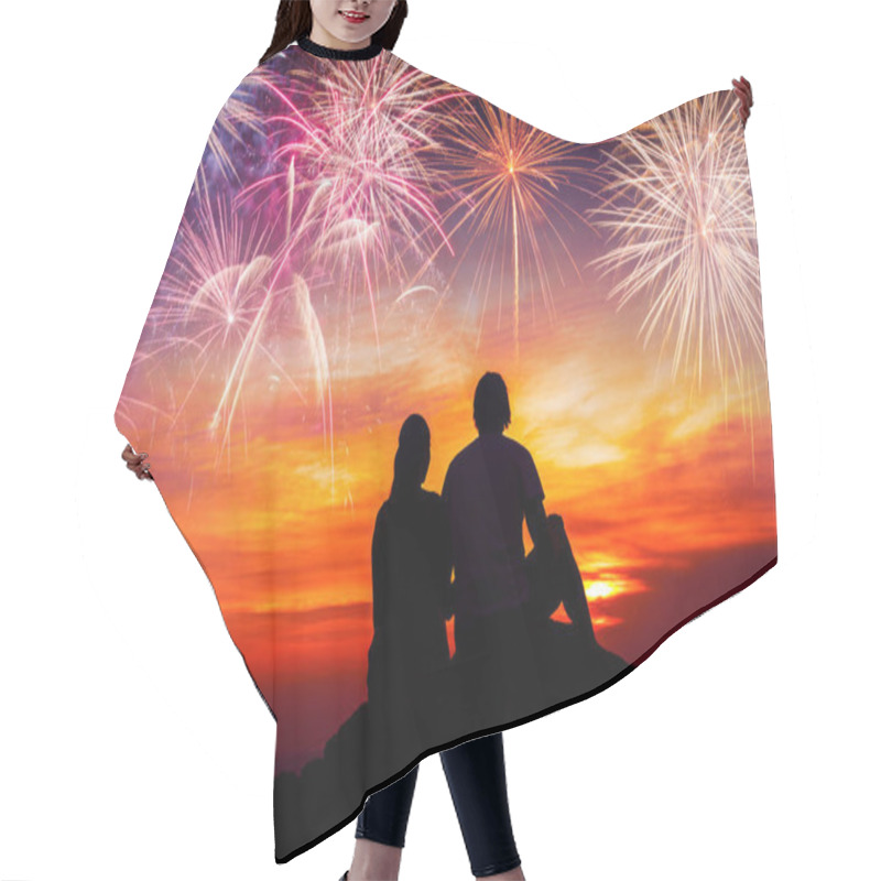 Personality  Happy Couple Sitting On Floor And Watching The Fireworks Hair Cutting Cape