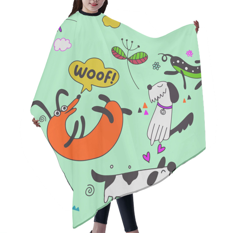 Personality  Childish Seamless Pattern With Funny Creative Dogs. Trendy Scand Hair Cutting Cape