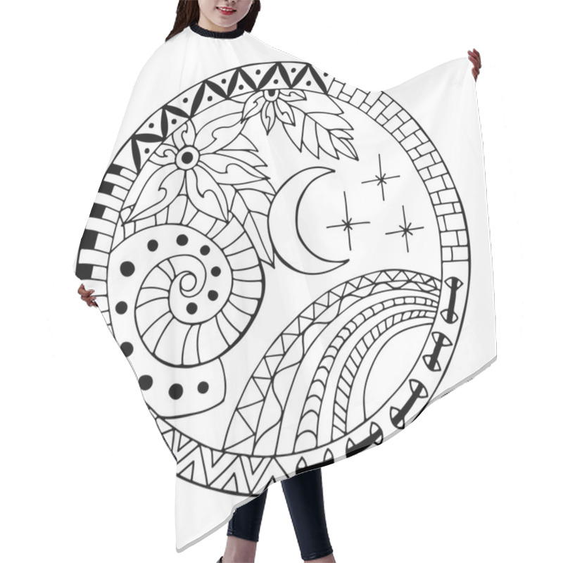 Personality  Hand Drawn  Night Circle Mandala. Hair Cutting Cape