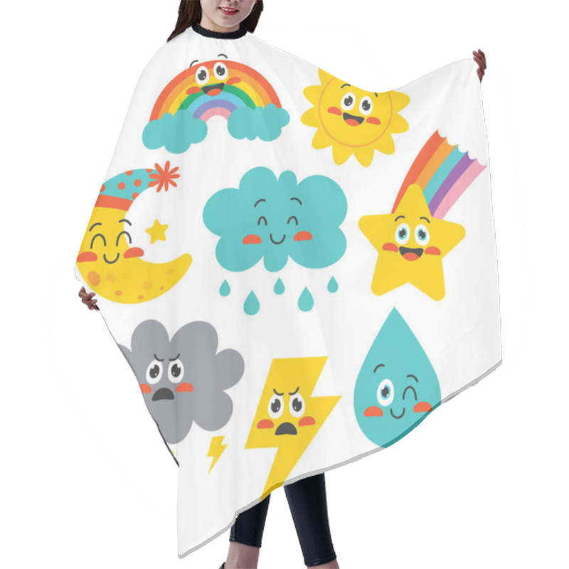 Personality  Cute Cartoon Weather Characters Posing Hair Cutting Cape