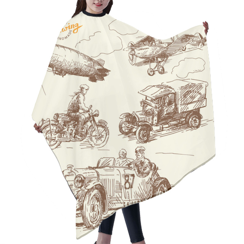 Personality  Old Times Vehicles-handmade Drawing Hair Cutting Cape