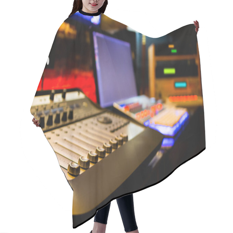 Personality  Professional Recording Equipment In Studio. Music Production Concept Background Hair Cutting Cape