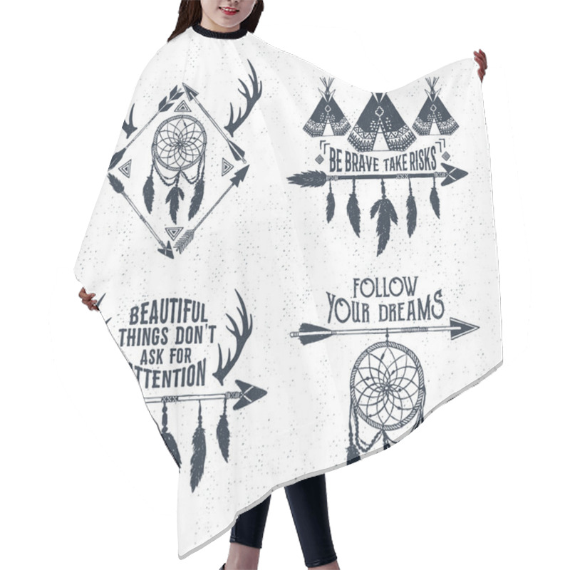 Personality  Hand Drawn Tribal Labels Set And Lettering. Hair Cutting Cape