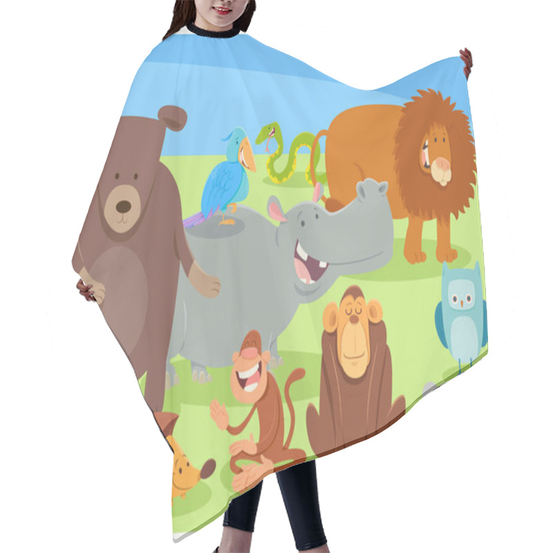 Personality  Funny Cartoon Animal Characters Group Hair Cutting Cape