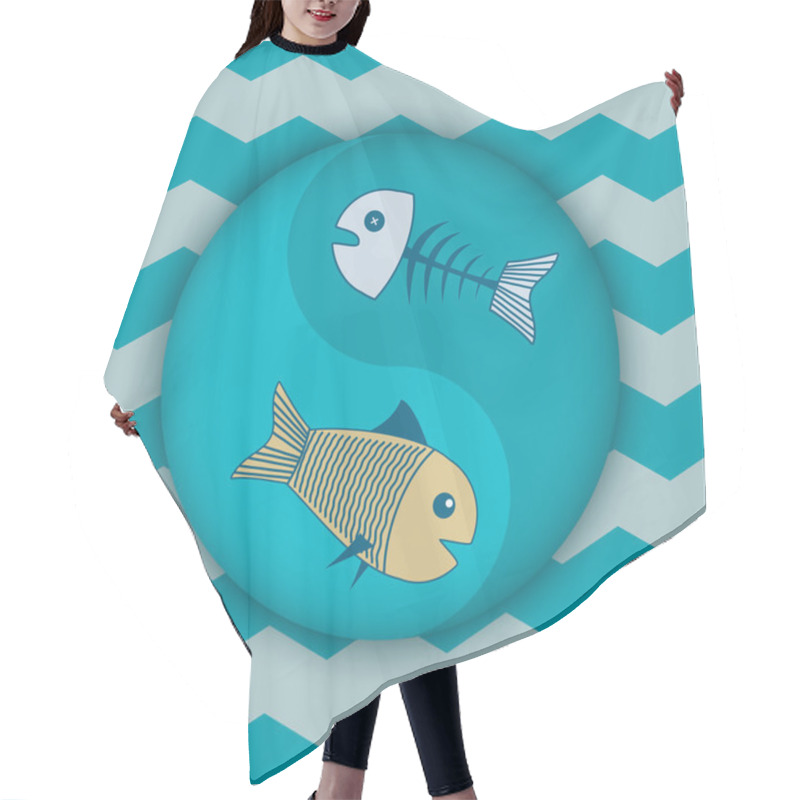 Personality  Vector Background With Fishes. Hair Cutting Cape