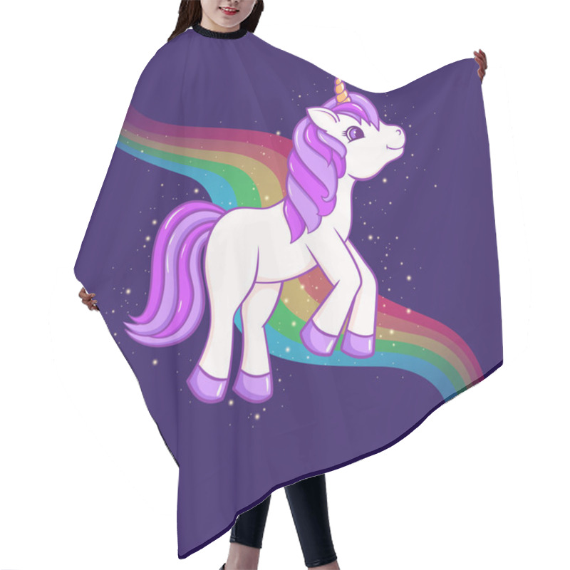 Personality  Cute Cartoon Unicorn With Rainbow On Background. Vector Illustration Hair Cutting Cape