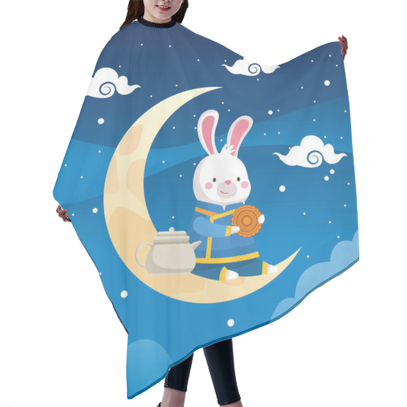 Personality  Mid Autumn Card With Rabbit In Crescent Moon Scene Hair Cutting Cape