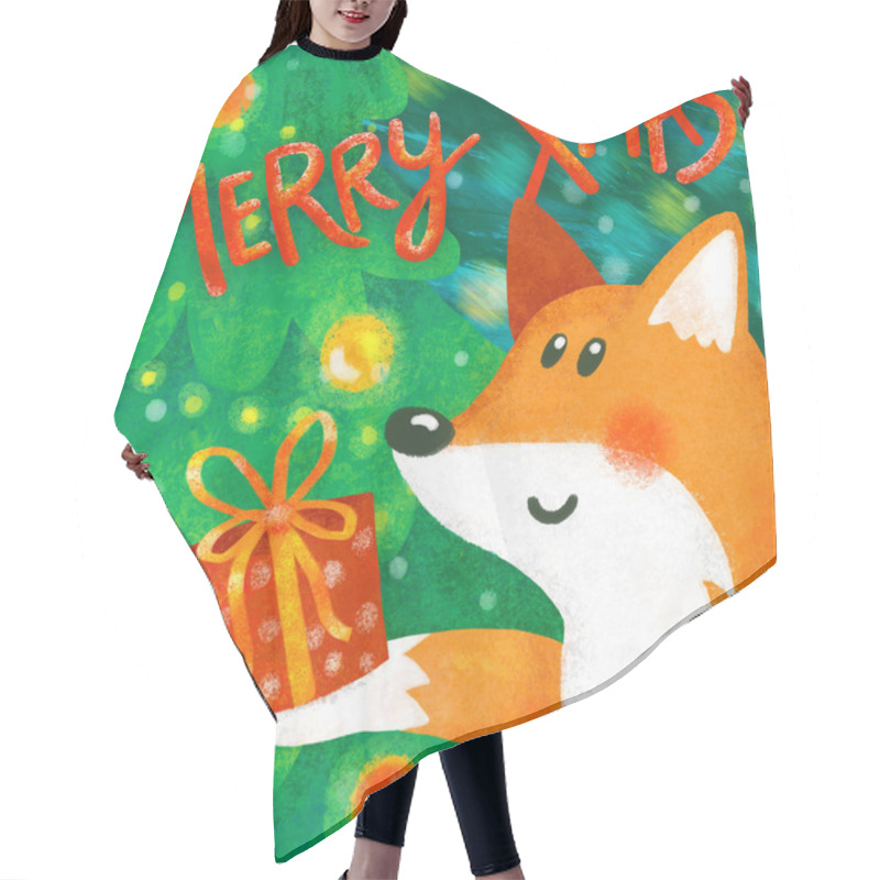 Personality  Merry Christmas Greeting Card With A Cute Fox Hair Cutting Cape