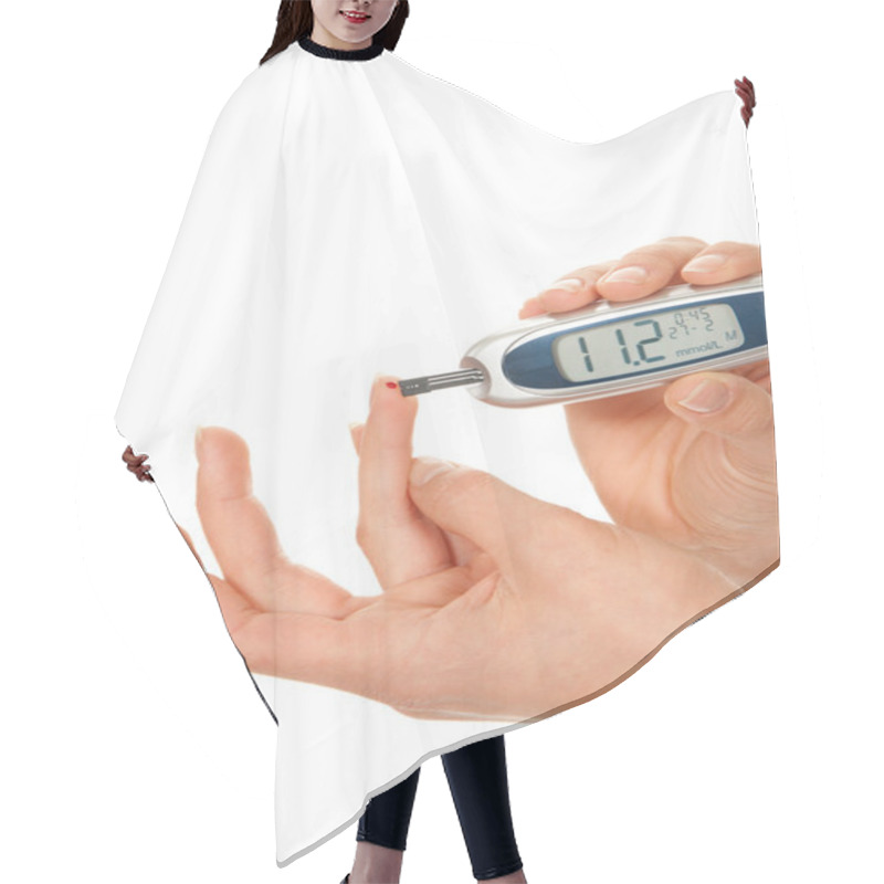 Personality  Diabetes Patient Making Glucose Blood Level Test Hair Cutting Cape