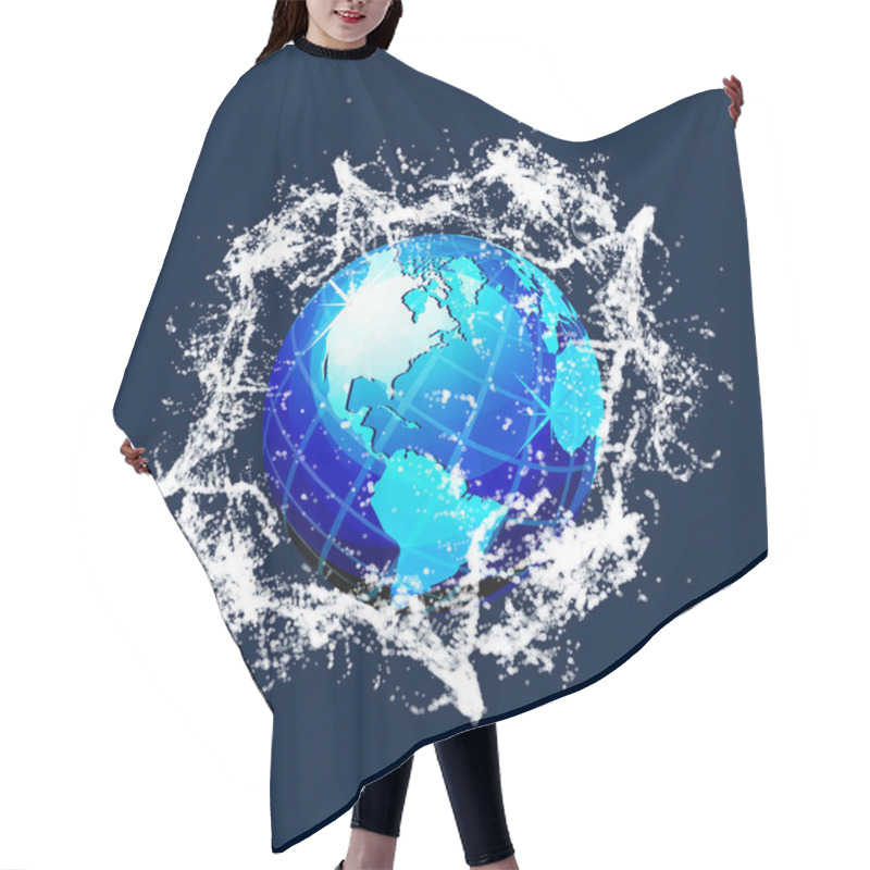 Personality  Blue Vector World Globe With Splash Effects Hair Cutting Cape