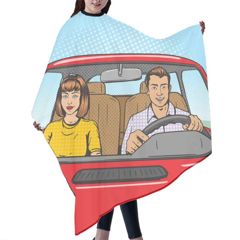 Personality  Family Couple In Car Pop Art Style Vector Hair Cutting Cape