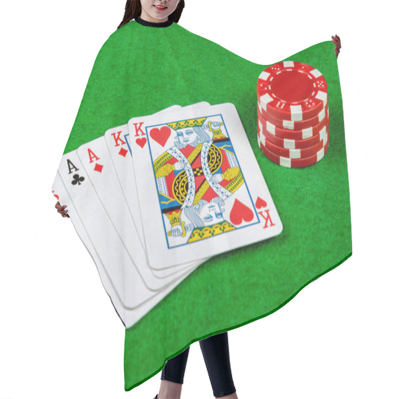 Personality  Poker Hand Showing Full House With Betting Chips Hair Cutting Cape